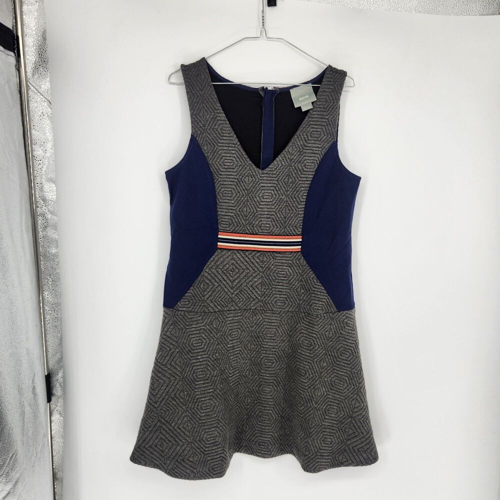 Anthropologie Maeve Women's Gray Blue Medium Sleeveless V-Neck Mini Flare Dress
